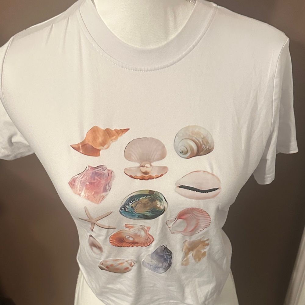 SHEIN White seashell crop Top size large